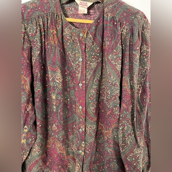 Vintage Womens Size 14 Button Up Paisley Print Shirt Mister Leonard Shoulder Pad - Picture 2 of 9